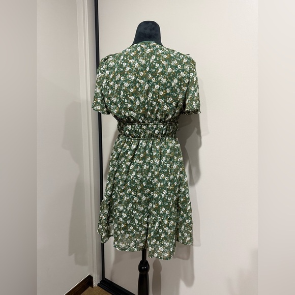 Blu Pepper Olive Floral Tie-Front Mini Dress - Picture 2 of 7